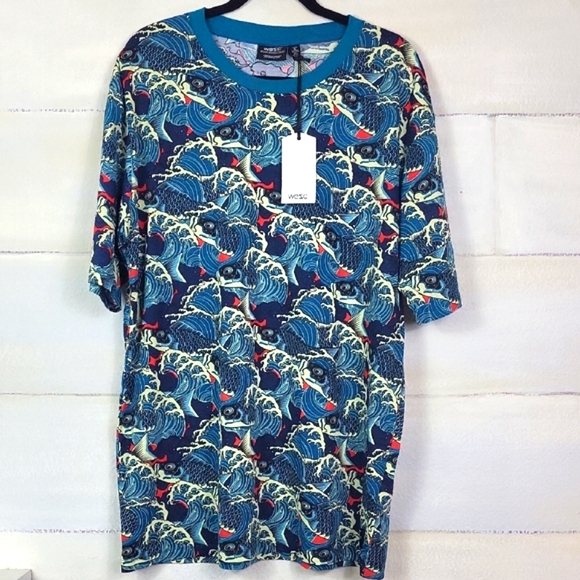 WeSC Short Sleeve Oden Koi Fish AOP Japanese Pattern Multicolor Shirt. Size XL - Picture 1 of 10